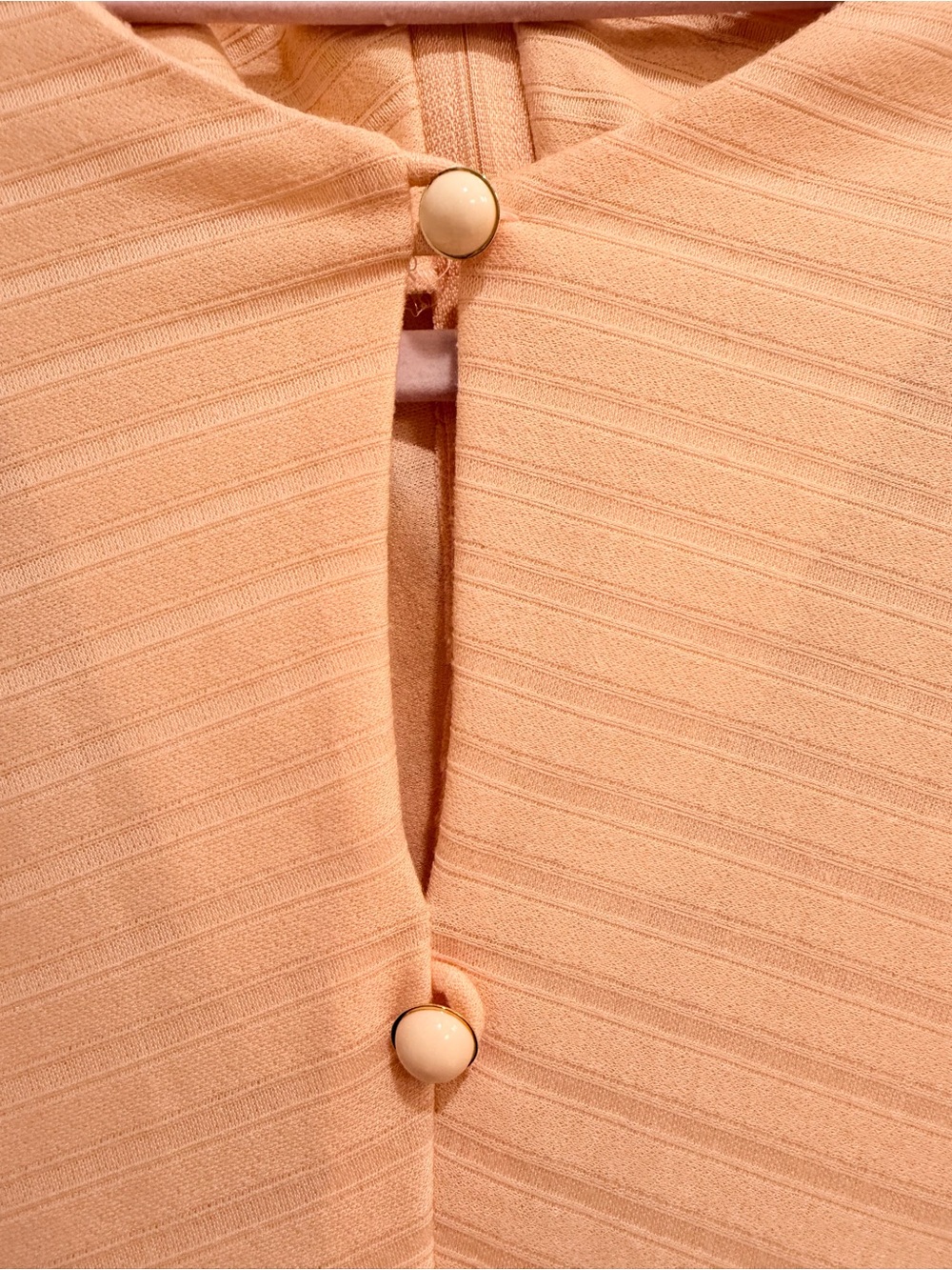 Vintage 70s Claudie Amos Peach Ribbed Knit Midi Dress USA 8 XS Made in England - Picture 6 of 12